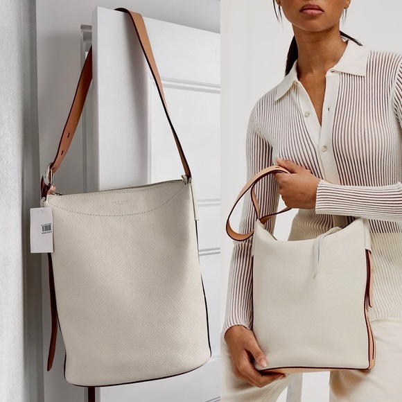 ✨New RAG & Bone Belize Leather Bucket Crossbody Shoulder Bag Antique White Cream